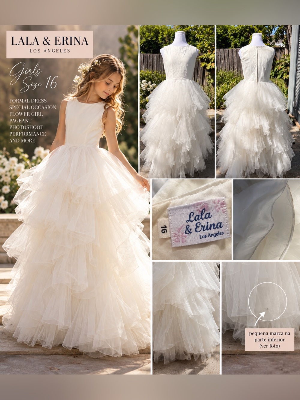 Lala & Erina Size 16 Junior Teen Ivory Layered Tulle Formal Gown